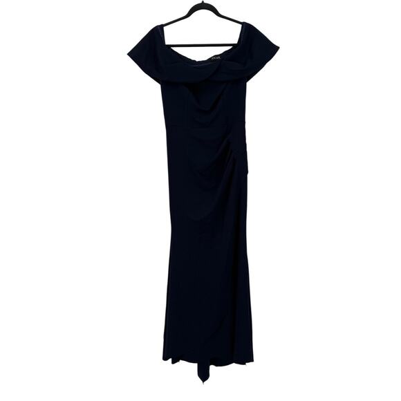 Xscape Evenings 6457X Scuba ruched back off shoulder dress blue size 6 - Picture 1 of 8